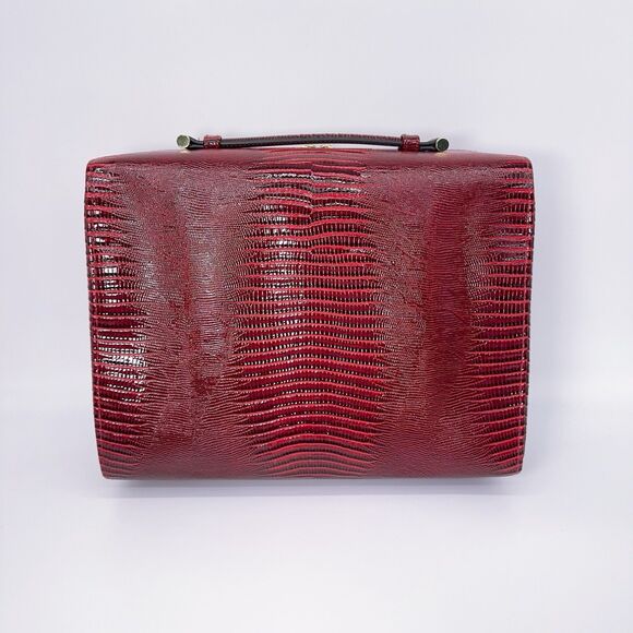 Estée Lauder Faux Croc Embossed Bordeaux Wine Red Large Makeup Cosmetic Case Bag - Picture 5 of 11